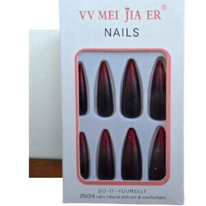 Press On Nails Stiletto Red to Black Ombre NWT
